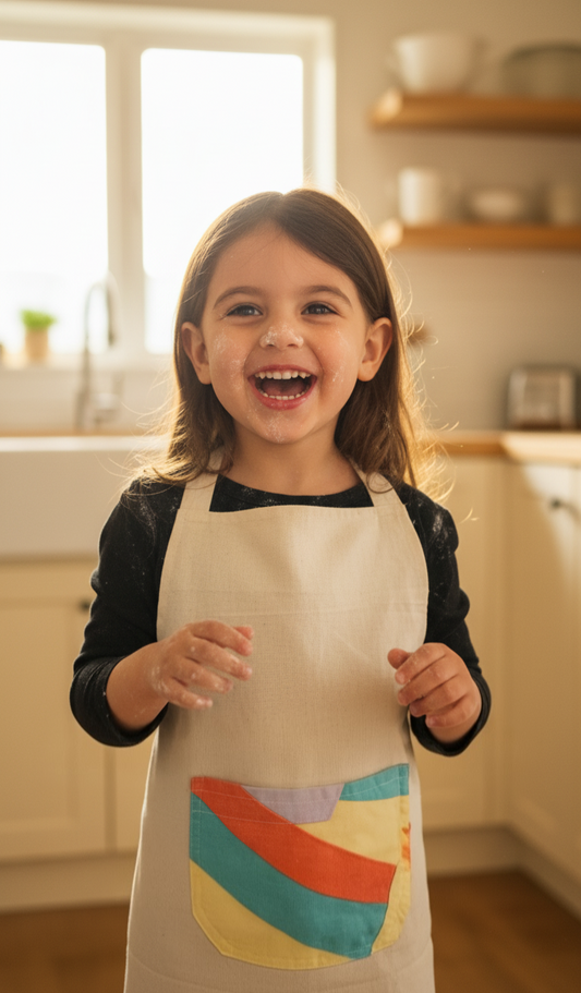 Kids Cross Back Apron: Recycled Cotton, Colorful Pocket (3-7 Years)