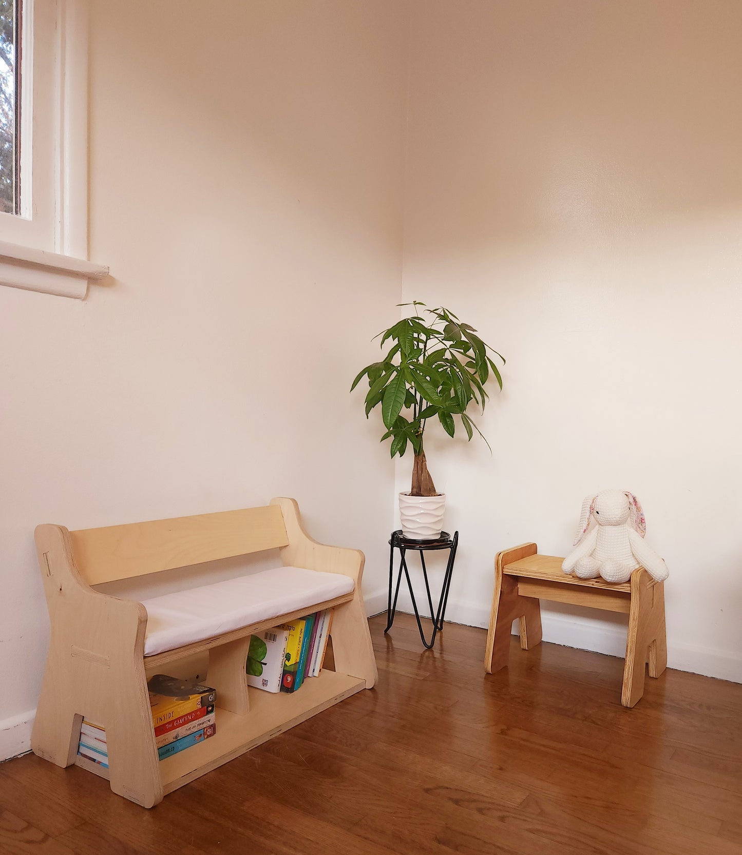 Wooden Bench & Bookshelf for Toddlers