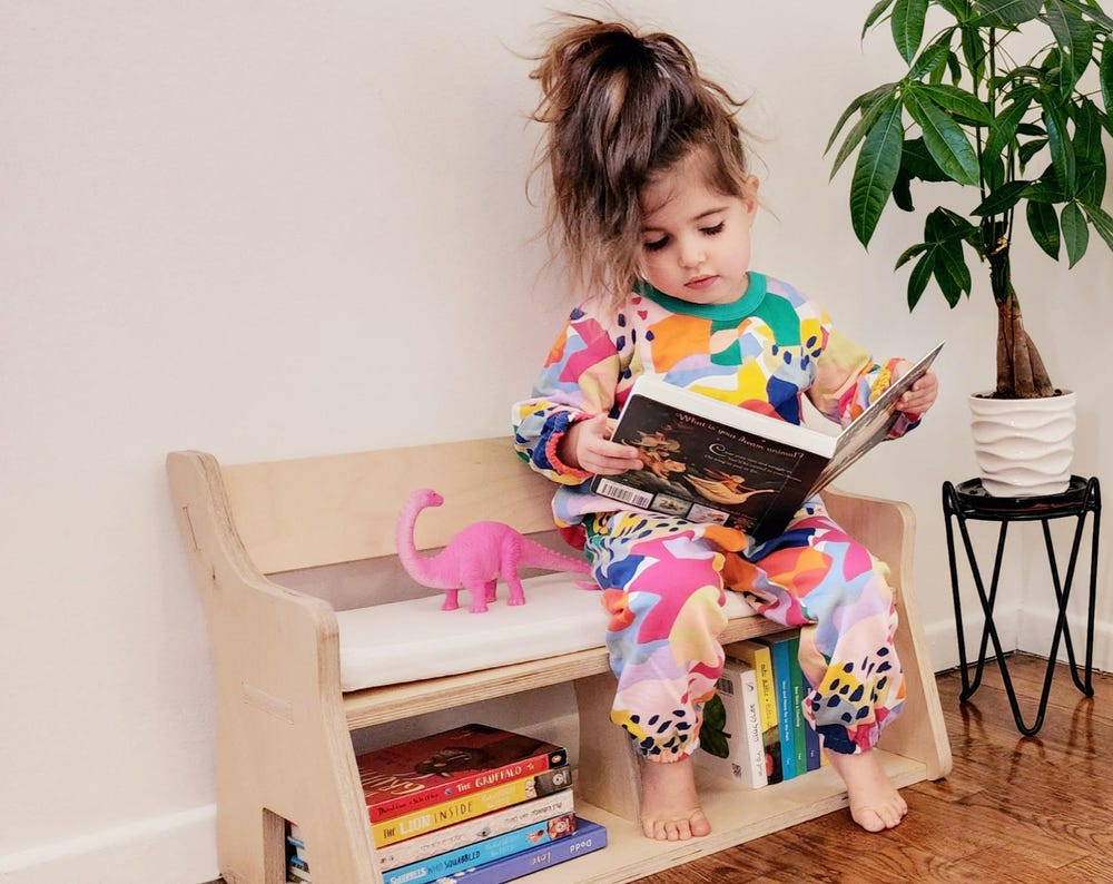 Wooden Bench & Bookshelf for Toddlers