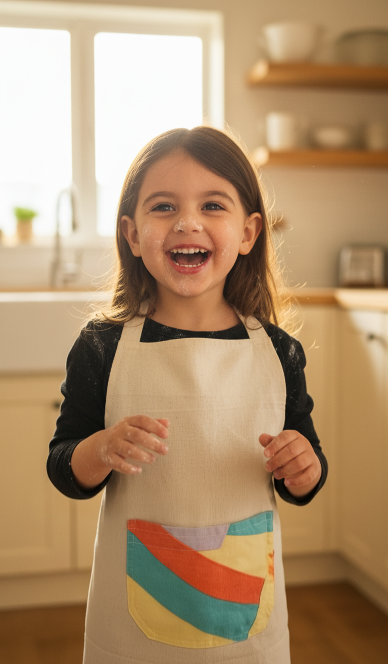 Kids Cross Back Apron: Recycled Cotton, Colorful Pocket (3-7 Years)
