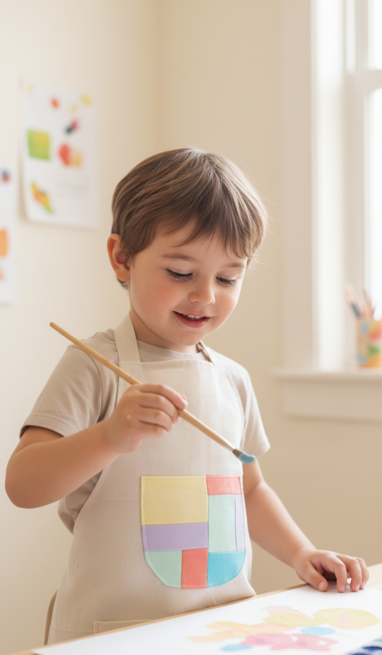 Kids Cross Back Apron: Recycled Cotton, Colorful Pocket (3-7 Years)