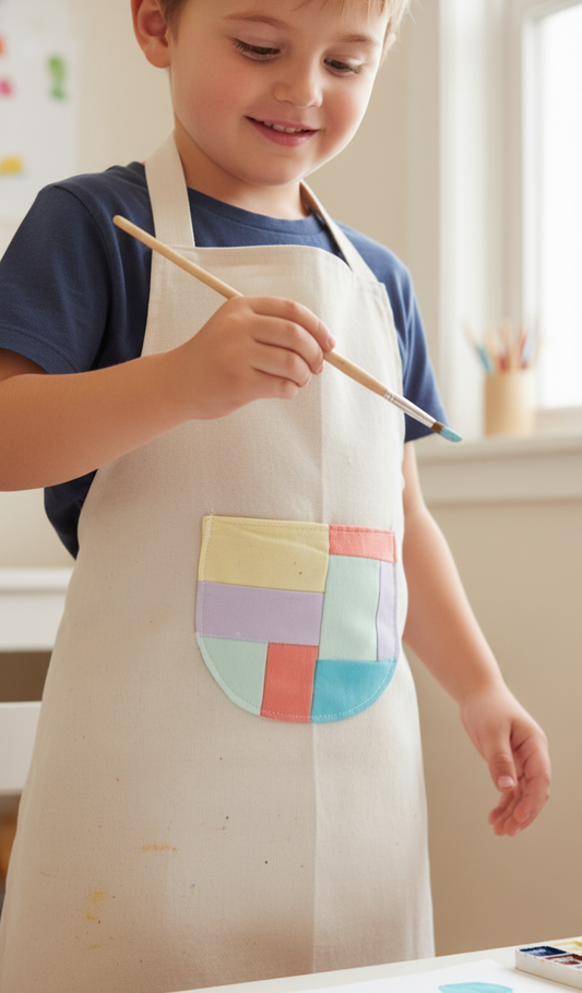 Kids Cross Back Apron: Recycled Cotton, Colorful Pocket (3-7 Years)